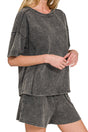 Zenana Hemlock Falls Ash Black Acid Wash Tee & Shorts Set - Wholesale Accessory Market