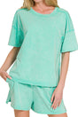 Zenana Hemlock Falls Mint Acid Wash Tee & Shorts Set - Wholesale Accessory Market