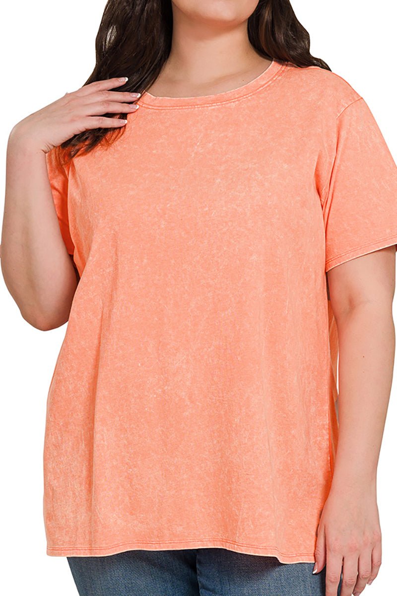 Zenana Plus Size Summer Soundtrack Coral Washed Top - Wholesale Accessory Market