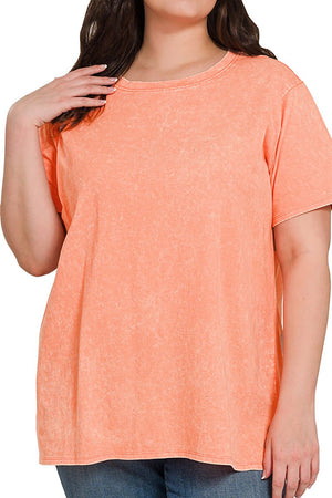 Zenana Plus Size Summer Soundtrack Coral Washed Top - Wholesale Accessory Market