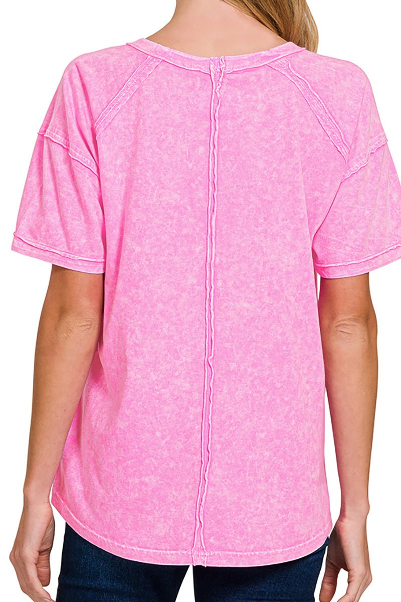 Zenana The Sky's The Limit Pink Halo Mineral Washed Tee - Wholesale Accessory Market