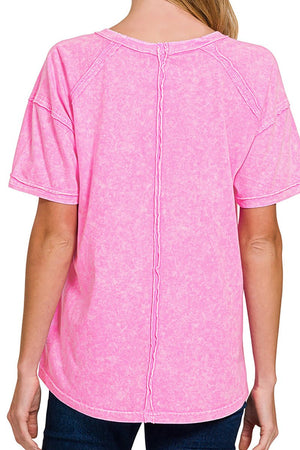 Zenana The Sky's The Limit Pink Halo Mineral Washed Tee - Wholesale Accessory Market