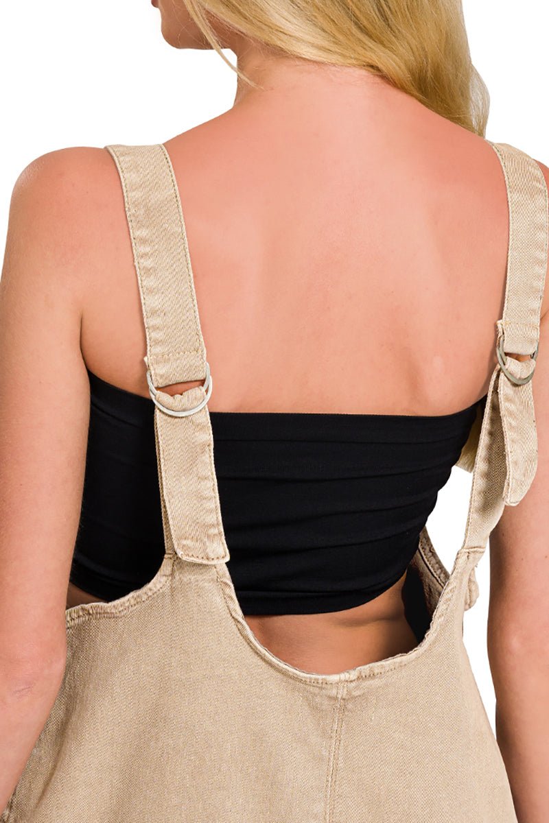 Zenana Sunkissed Days Ash Mocha Washed Denim Romper - Wholesale Accessory Market