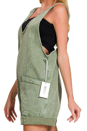 Zenana Sunkissed Days Olive Washed Denim Romper - Wholesale Accessory Market
