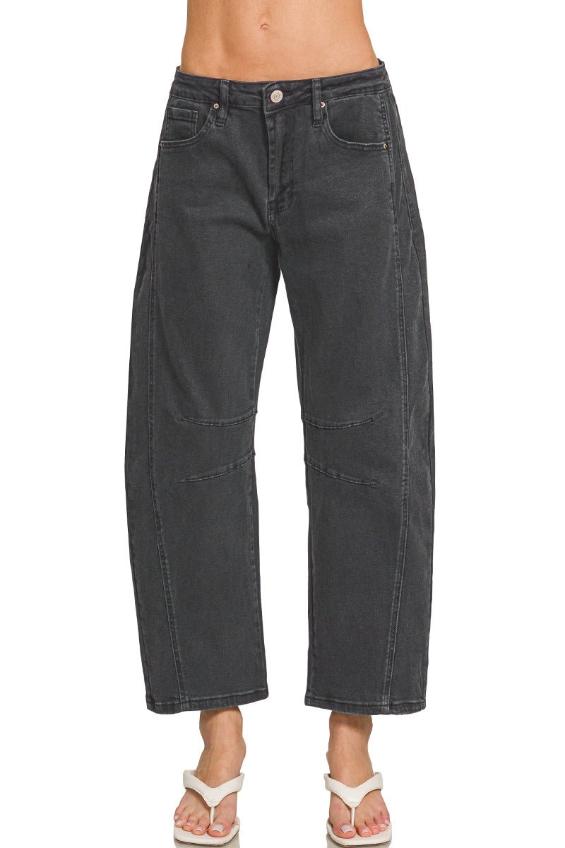 Zenana The Riley Black Barrel Leg Denim Pants - Wholesale Accessory Market