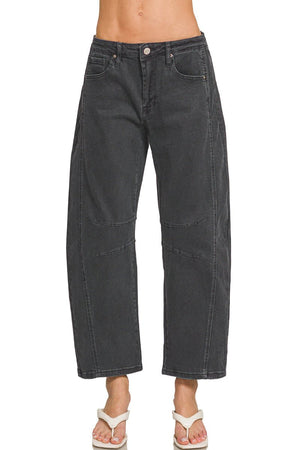 Zenana The Riley Black Barrel Leg Denim Pants - Wholesale Accessory Market
