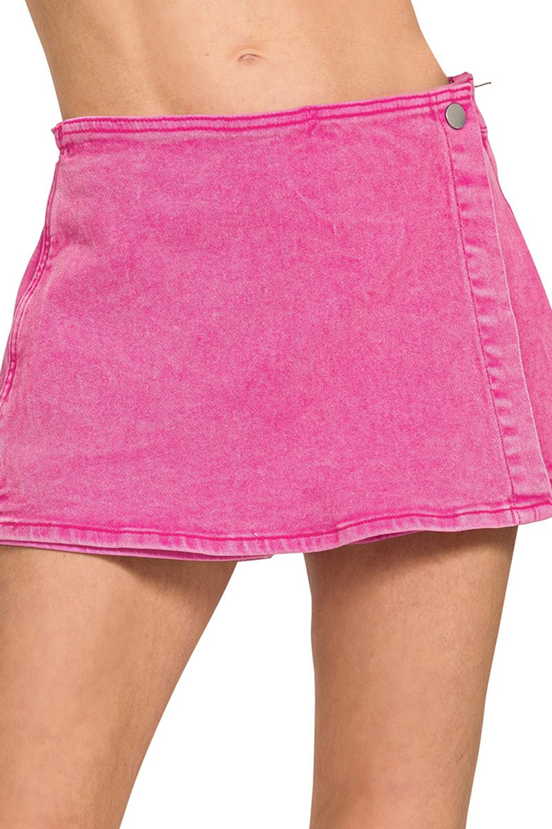 Zenana Jolene Hot Pink Washed Denim Skort - Wholesale Accessory Market