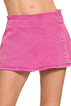 Zenana Jolene Hot Pink Washed Denim Skort - Wholesale Accessory Market