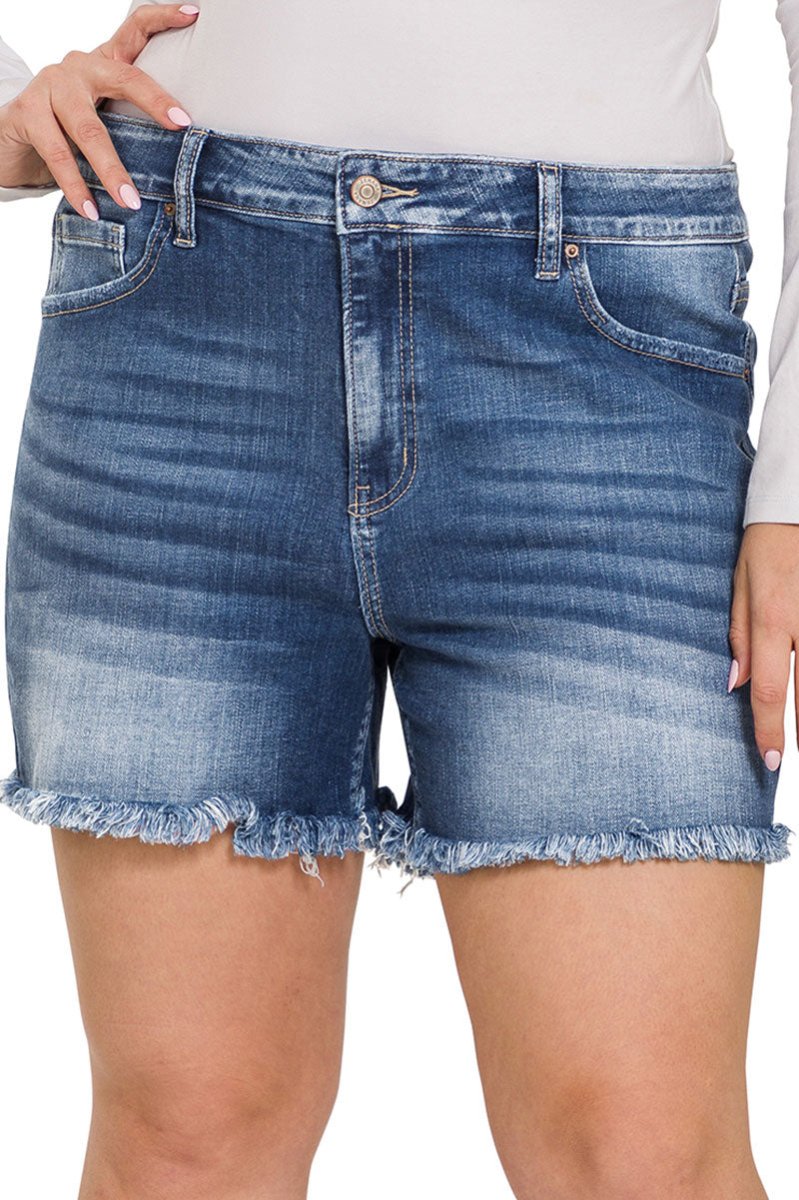 Plus Size The Surfside Medium Wash Raw Hem Denim Shorts Wholesale