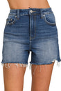 Zenana Maryann Dark Wash Distressed Hem Denim Shorts - Wholesale Accessory Market