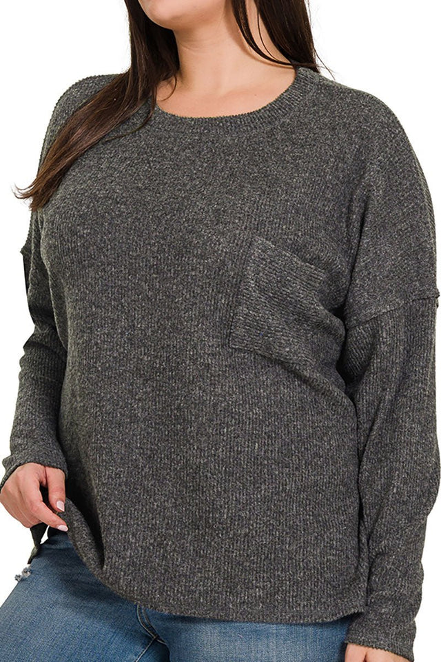 Zenana Plus Size Fireside Fab Black Ribbed Hacci Sweater - Wholesale Accessory Market
