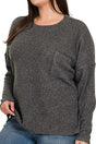 Zenana Plus Size Fireside Fab Black Ribbed Hacci Sweater - Wholesale Accessory Market