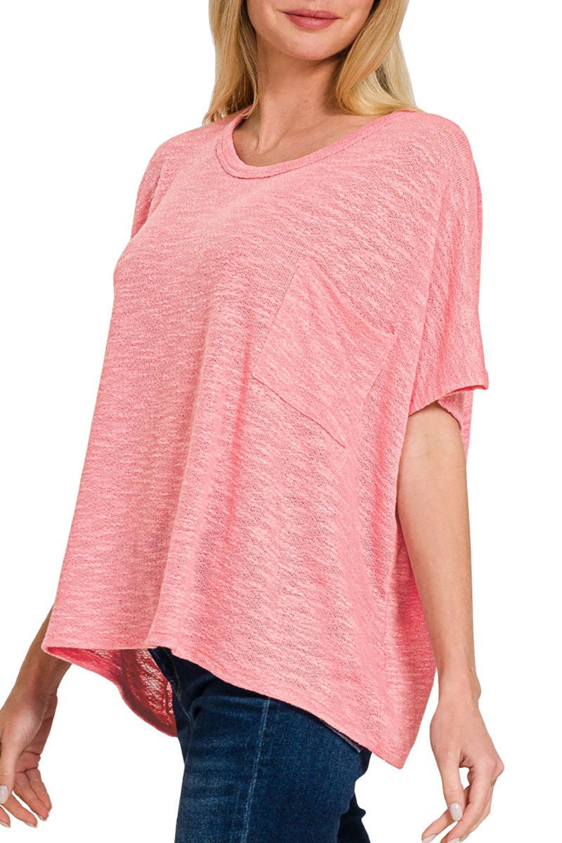 Zenana Keep It Loose Dark Pink Slub Hacci Oversized Top - Wholesale Accessory Market