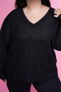 Zenana Plus Size Charmed Life Black Ribbed V - Neck Sweater - Wholesale Accessory Market