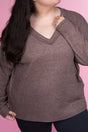 Zenana Plus Size Charmed Life Mocha Ribbed V - Neck Sweater - Wholesale Accessory Market