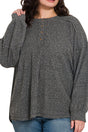 Zenana Plus Size Frosty Feels Black Brushed Hacci Henley Sweater - Wholesale Accessory Market