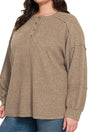 Zenana Plus Size Frosty Feels Mocha Brushed Hacci Henley Sweater - Wholesale Accessory Market