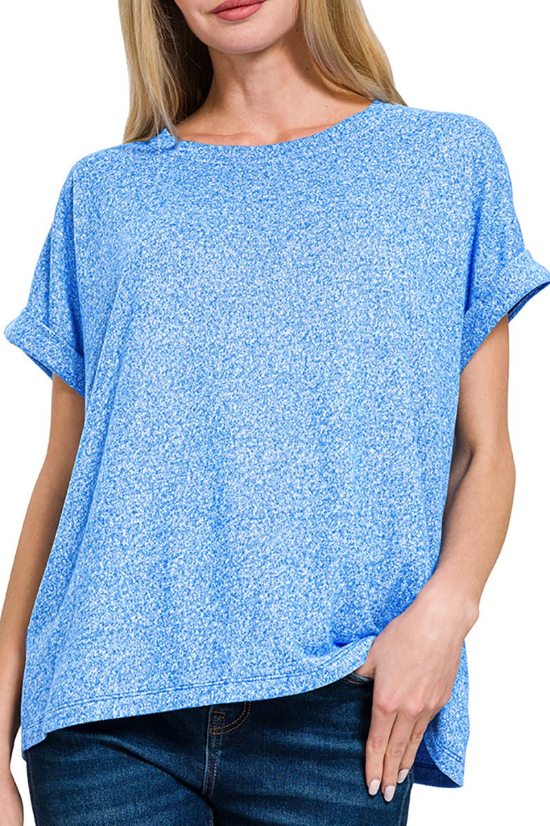 Zenana Catalina Ocean Blue Melange Hacci Tee - Wholesale Accessory Market