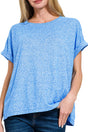 Zenana Catalina Ocean Blue Melange Hacci Tee - Wholesale Accessory Market