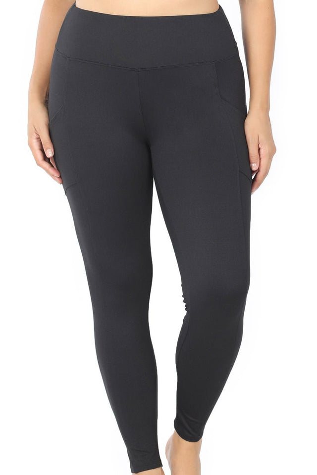 Zenana Plus Size Black Brushed Full Length Butter Leggings - Wholesale Accessory Market