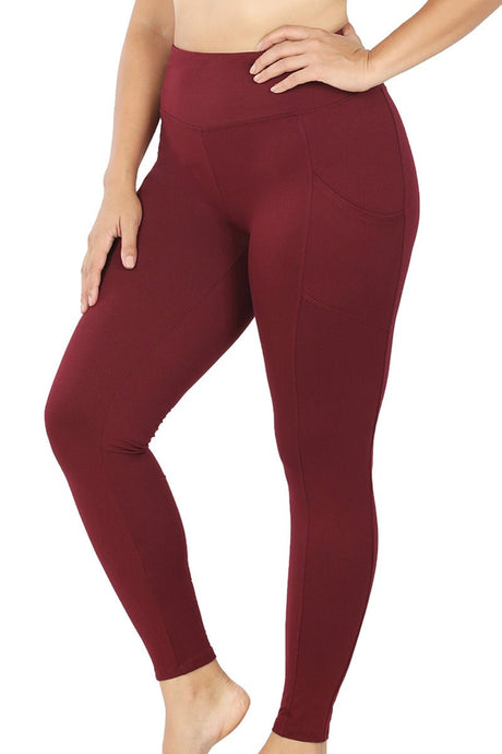 Zenana Plus Size Game Plan Dark Burgundy Full Butter Leggings - Wholesale Accessory Market