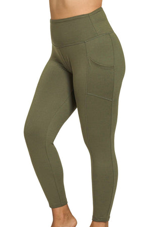 Zenana Plus Size Game Plan Dark Olive Full Butter Leggings - Wholesale Accessory Market