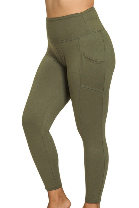 Zenana Plus Size Game Plan Dark Olive Full Butter Leggings - Wholesale Accessory Market