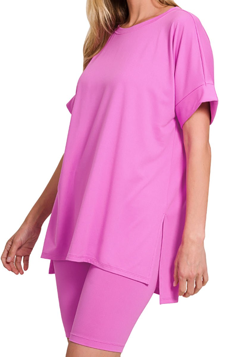 Zenana Mellow Out Bright Mauve Brushed Microfiber Biker Shorts Set - Wholesale Accessory Market
