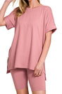 Zenana Mellow Out Light Rose Brushed Microfiber Biker Shorts Set - Wholesale Accessory Market