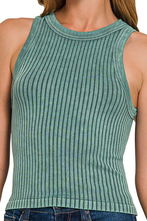 Zenana Sunny Outlook Ash Jade Washed Seamless Ribbed Tank - Wholesale Accessory Market