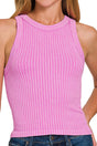 Zenana Sunny Outlook Candy Pink Washed Seamless Ribbed Tank - Wholesale Accessory Market