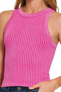 Zenana Sunny Outlook Hot Pink Washed Seamless Ribbed Tank - Wholesale Accessory Market