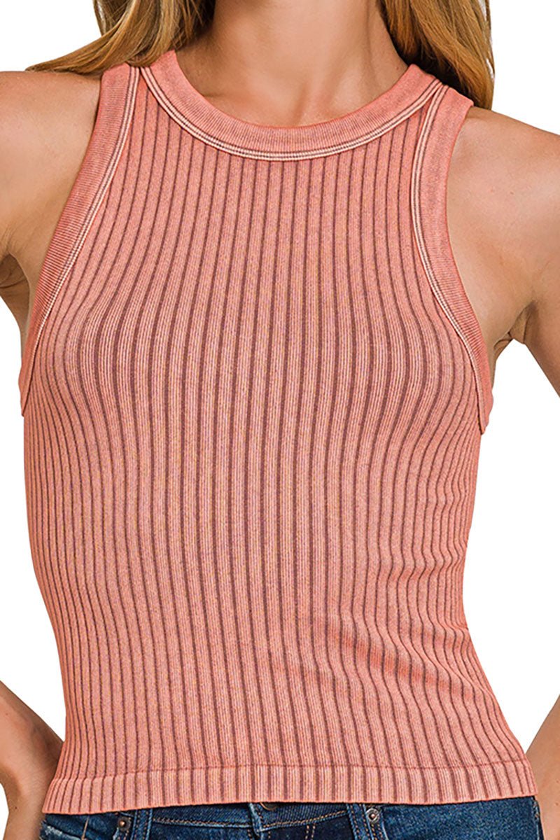 Zenana Sunny Outlook Winter Rose Washed Seamless Ribbed Tank - Wholesale Accessory Market