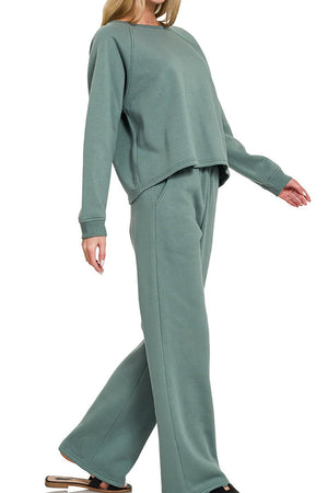 Zenana Chill Factor Ash Jade Fleece Raglan Pullover & Sweatpants Set - Wholesale Accessory Market