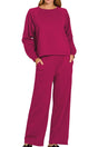 Zenana Chill Factor Cabernet Fleece Raglan Pullover & Sweatpants Set - Wholesale Accessory Market