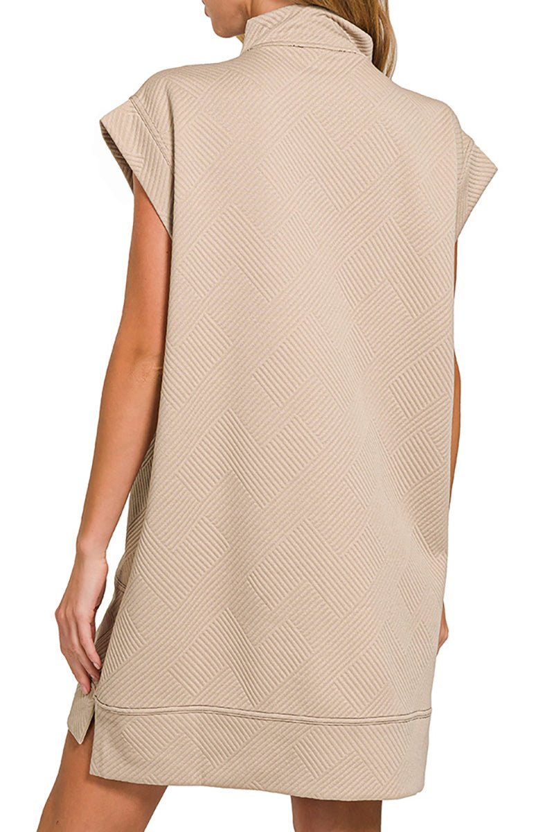 Zenana The Madelyn Ash Mocha Jacquard Quarter Zip Dress - Wholesale Accessory Market