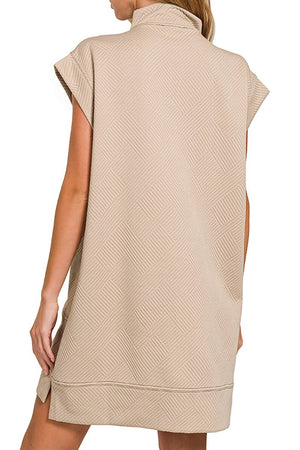 Zenana The Madelyn Ash Mocha Jacquard Quarter Zip Dress - Wholesale Accessory Market