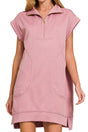 Zenana The Madelyn Light Rose Jacquard Quarter Zip Dress - Wholesale Accessory Market