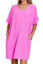Zenana Go With The Flow Bright Mauve V - Neck Pocket Shirt Dress - Wholesale Accessory Market