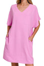 Zenana Go With The Flow Mauve V - Neck Pocket Shirt Dress - Wholesale Accessory Market