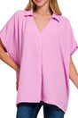 Zenana Cloud Nine Mauve Airflow Collared V - Neck Top - Wholesale Accessory Market