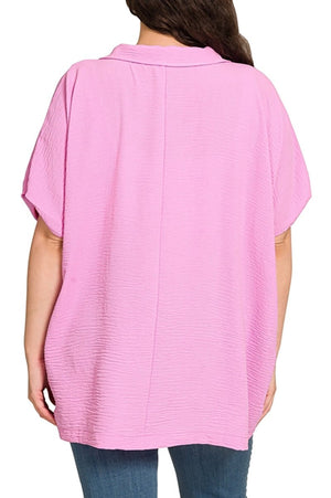 Zenana Plus Size Cloud Nine Mauve Airflow Collared V - Neck Top - Wholesale Accessory Market