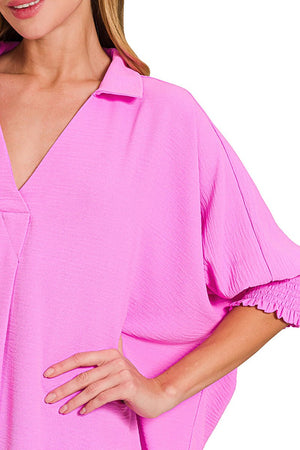 Zenana Bright Mauve Sophie Smocked Sleeve Airflow Top - Wholesale Accessory Market