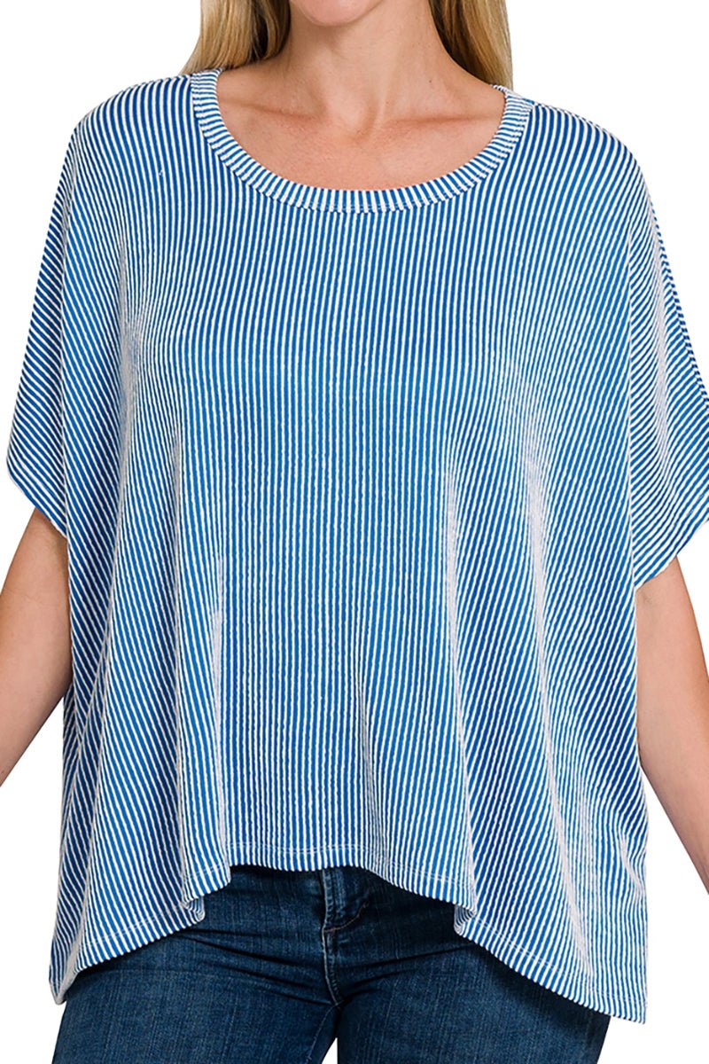 Zenana Full Of Fun Ocean Blue Oversized Striped Top - Wholesale Accessory Market