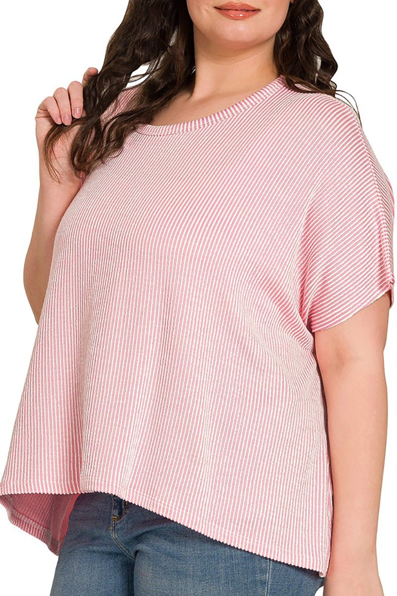 Zenana Plus Size Full Of Fun Dark Pink Oversized Striped Top - Wholesale Accessory Market