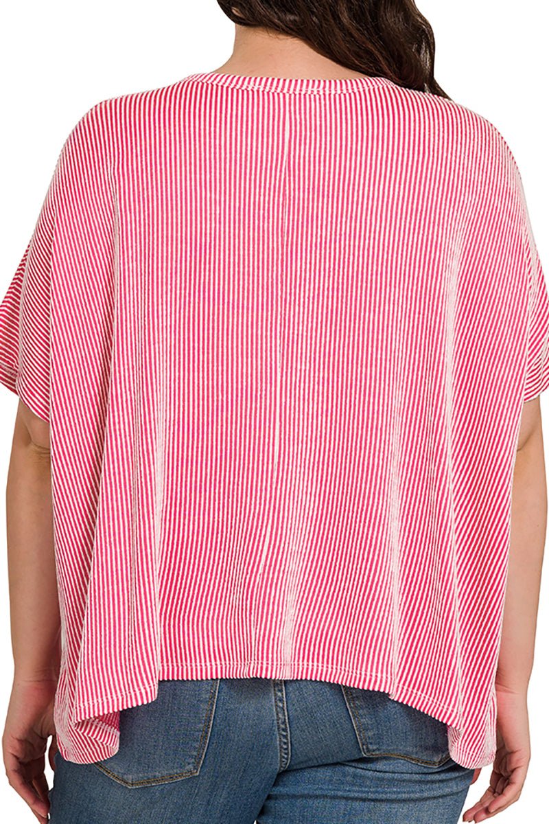 Zenana Plus Size Full Of Fun Hot Pink Oversized Striped Top - Wholesale Accessory Market
