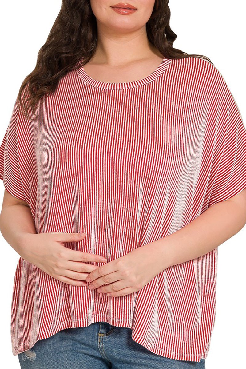 Zenana Plus Size Full Of Fun Ruby Oversized Striped Top - Wholesale Accessory Market
