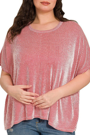 Zenana Plus Size Full Of Fun Ruby Oversized Striped Top - Wholesale Accessory Market