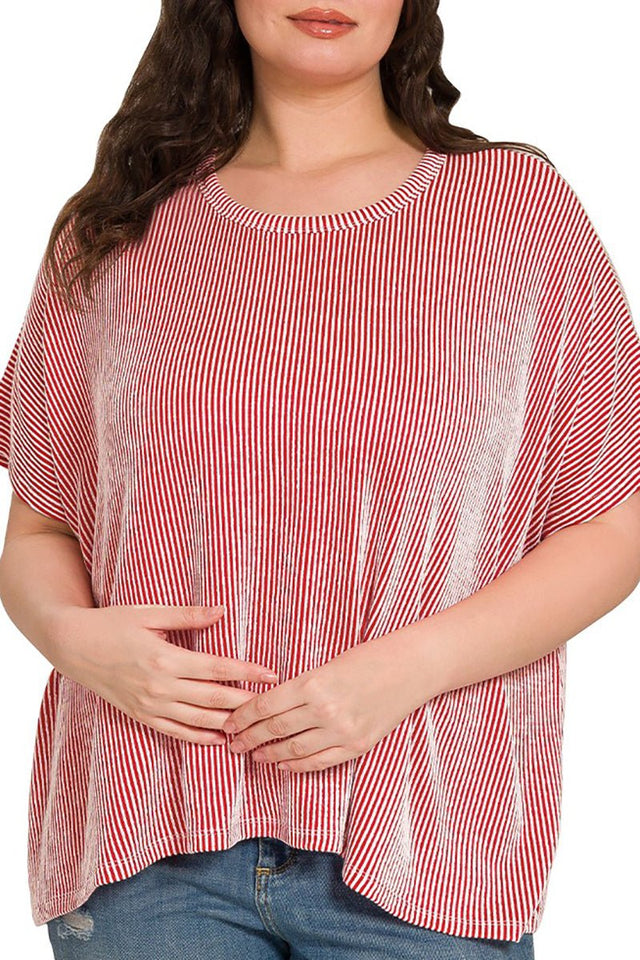 Zenana Plus Size Full Of Fun Ruby Oversized Striped Top - Wholesale Accessory Market