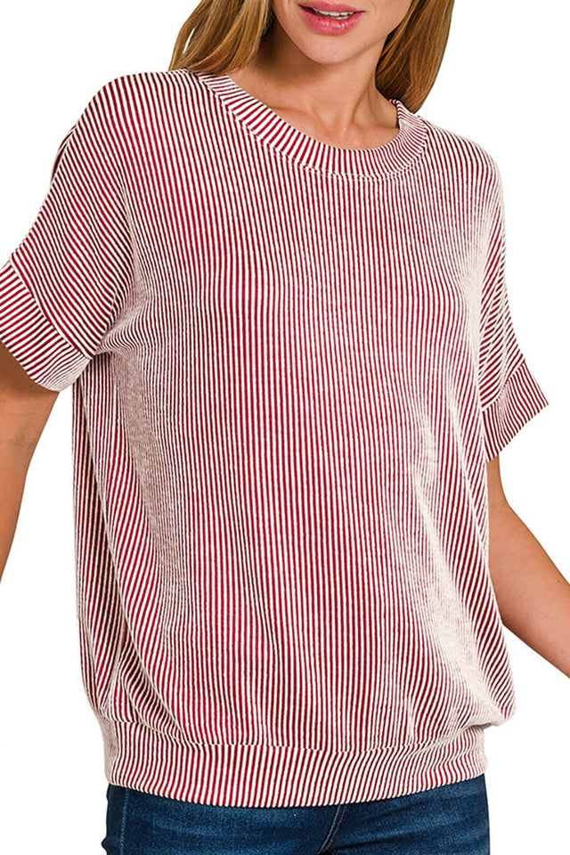 Zenana Seaside Daydreams Dark Red Corded Rib Top - Wholesale Accessory Market